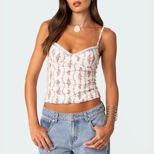 Edikted Indira Floral Lace-Up Corset Small Y2K Coquette Bustier Cami Top